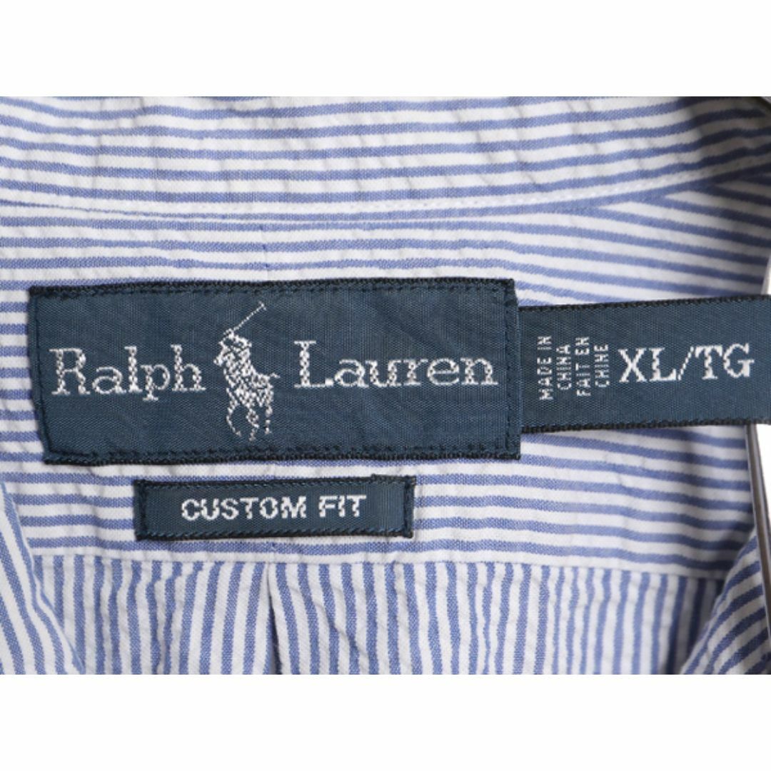 Ralph Lauren(ラルフローレン)の00s ラルフローレン シアサッカー ストライプ 半袖 ボタンダウン シャツ メンズ XL ポロ BD 半袖シャツ ワンポイント 大きいサイズ 2トーン メンズのトップス(シャツ)の商品写真