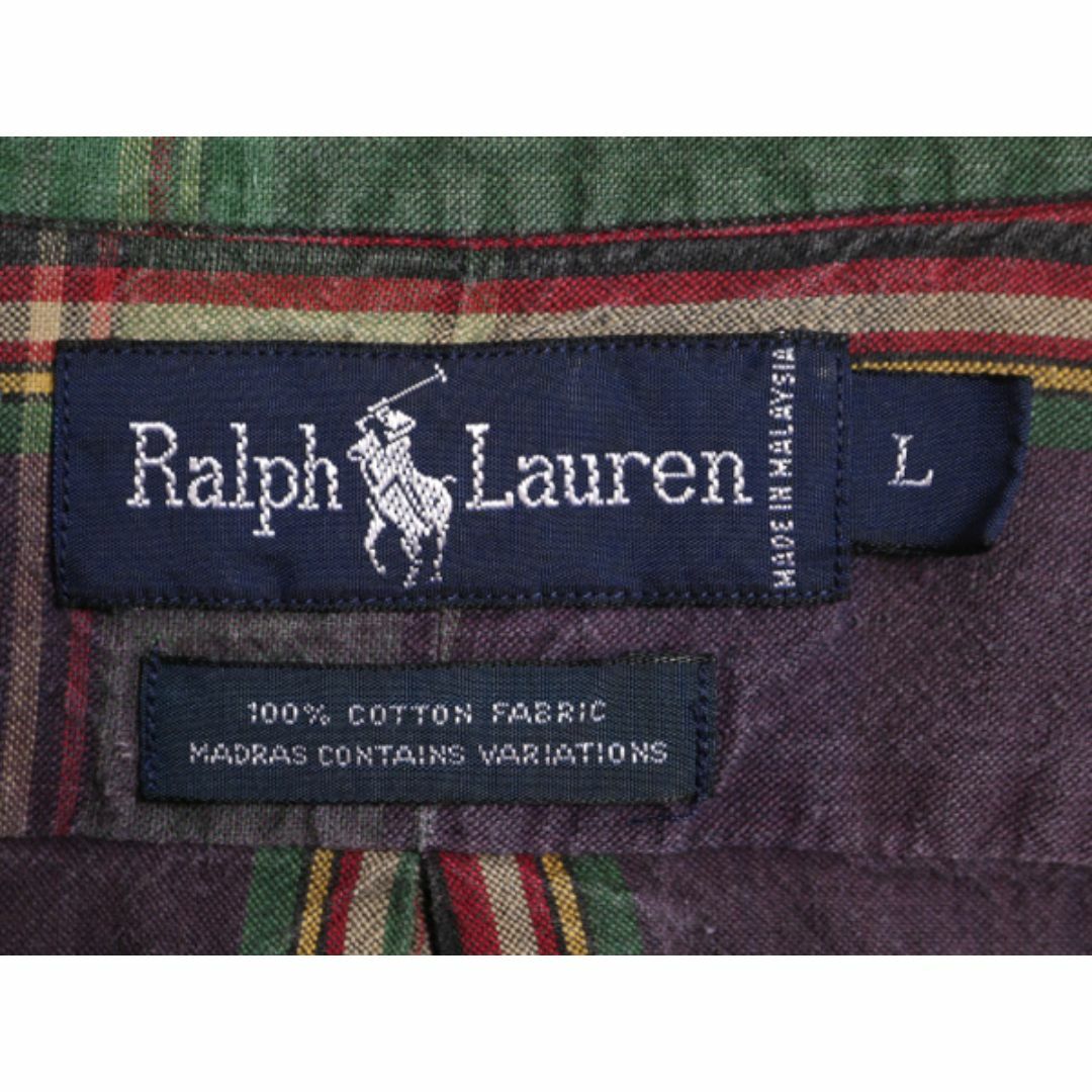 Ralph Lauren(ラルフローレン)の90s ラルフローレン コットン マドラス チェック 半袖 ボタンダウン シャツ メンズ L / ポロ 90年代 オールド 半袖シャツ BD マルチカラー メンズのトップス(シャツ)の商品写真