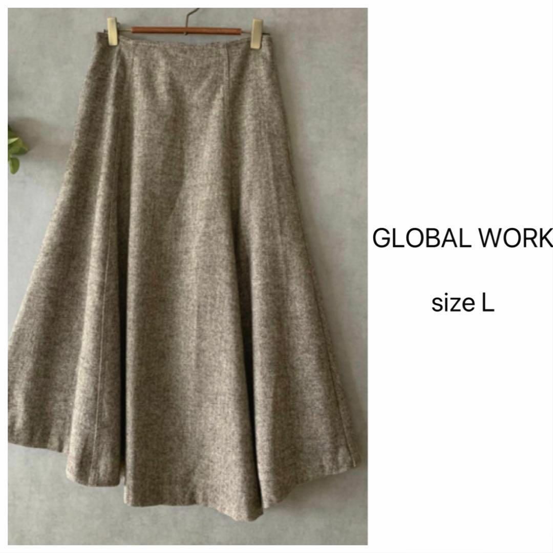 GLOBAL WORK(グローバルワーク)のGLOBAL WORK ヘリンボーン柄フレアスカート イレギュラーヘム レディースのスカート(ロングスカート)の商品写真
