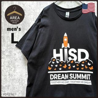 古着ビッグプリントヴィンテージTシャツ半袖メンズLサイズアメリカブラック黒USA(Tシャツ/カットソー(半袖/袖なし))