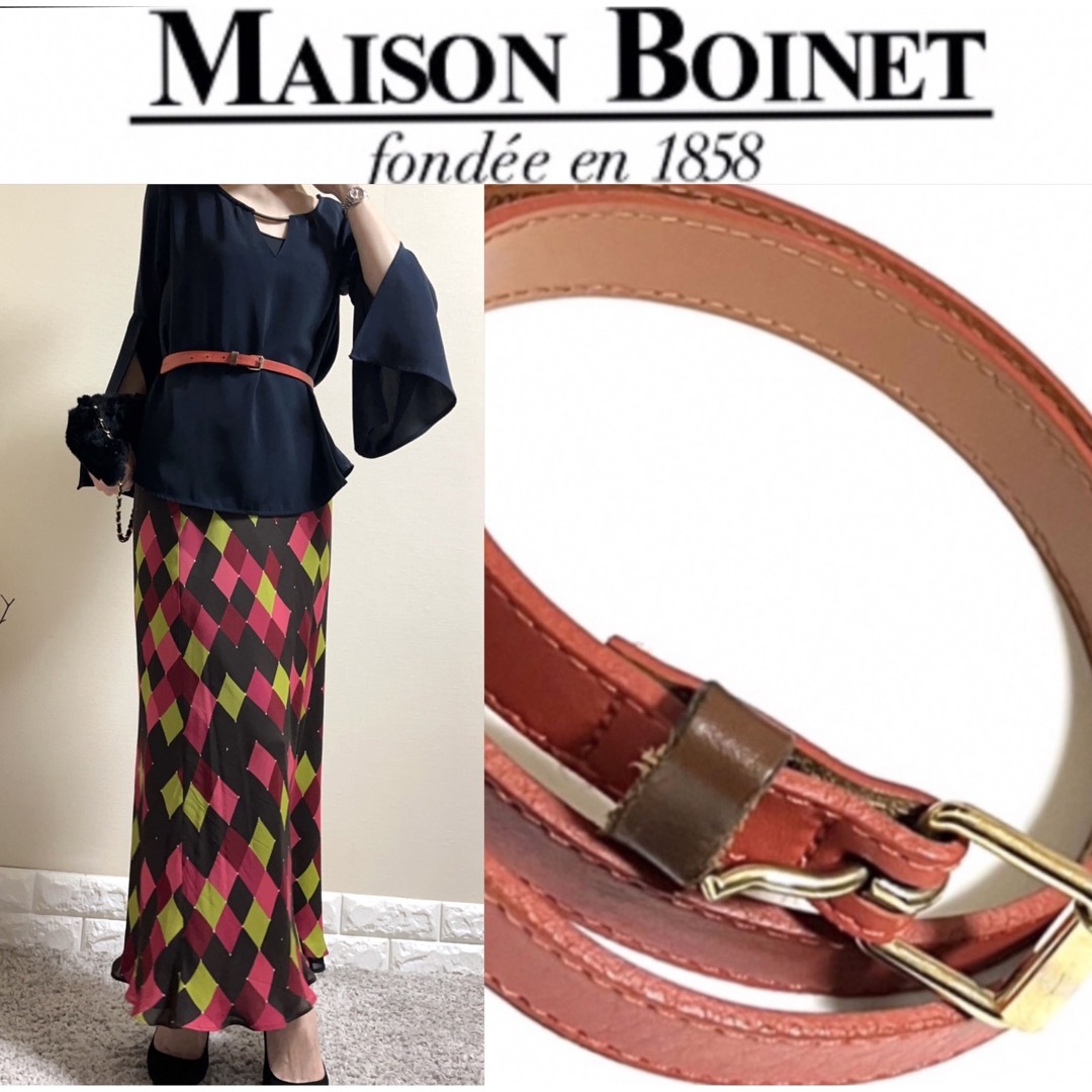 MAISON BOINET(メゾンボワネ)のMAISON BOINET ドゥーズィーエムクラス　高級　本革　配色　ベルト　赤 レディースのファッション小物(ベルト)の商品写真