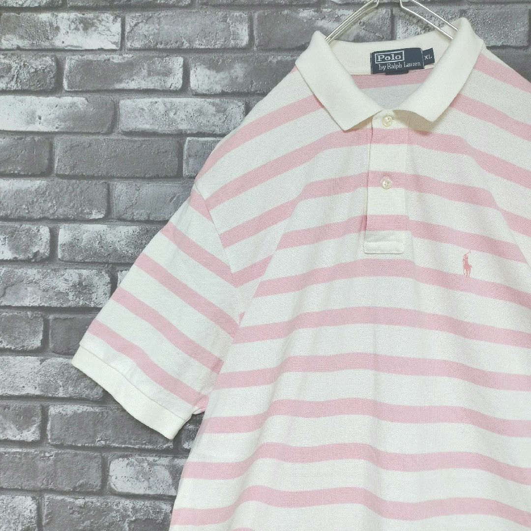 ポロバイラルフローレン刺繍ワンポイントポニーロゴボーダーオーバーサイズポロシャツ メンズのトップス(ポロシャツ)の商品写真
