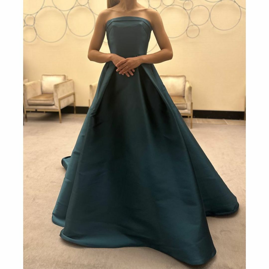 エレガント カラードレス ブルー ベアトップ 豪華なバックリボン 二次会 レディースのフォーマル/ドレス(ウェディングドレス)の商品写真