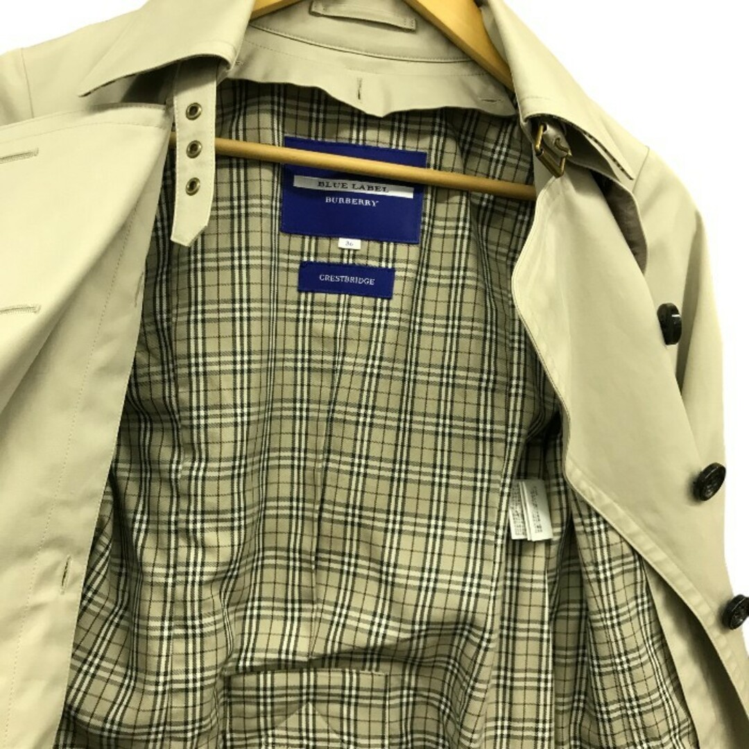 BURBERRY BLUE LABEL(バーバリーブルーレーベル)のBURBERRY BLUE LABEL バーバリー ブルーレーベル × CRESTBRIDGE クレストブリッジ レディース ライナー付き トレンチコート ショート丈 E1A06-130-40 ベージュ チェック柄 秋 冬 春 アウター 36 中古 KW1 レディースのジャケット/アウター(トレンチコート)の商品写真