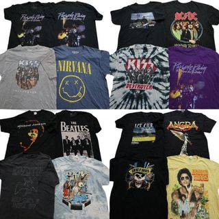 古着卸 まとめ売り 音楽・バンド 半袖Tシャツ 16枚セット (メンズ M /L ) ACDC ニルヴァーナ KISS MS6919(その他)