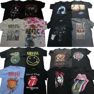 古着卸 まとめ売り 音楽・バンド 半袖Tシャツ 16枚セット (メンズ M ) ACDC KISS ニルヴァーナ クイーン MS6920(その他)