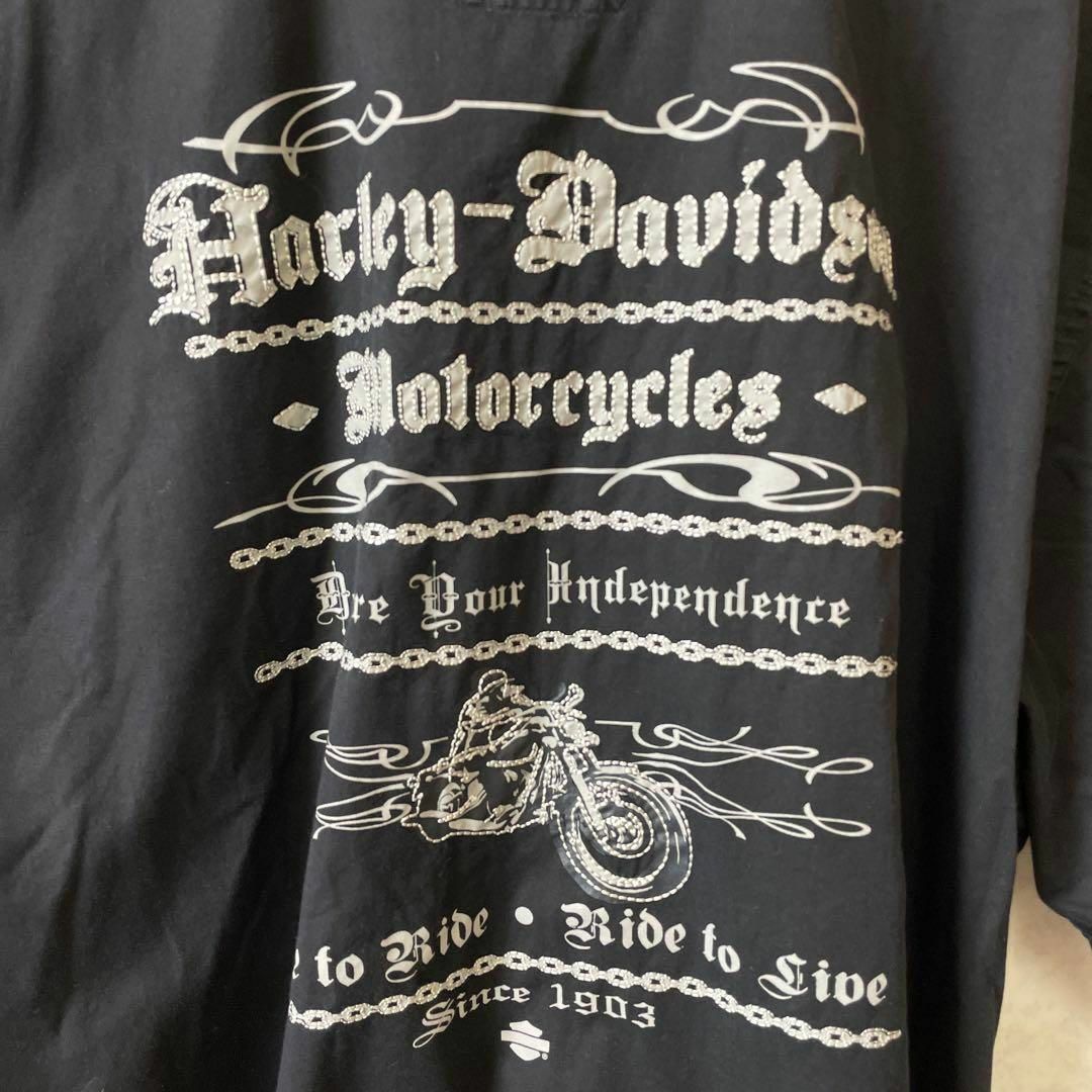 Harley Davidson(ハーレーダビッドソン)のビンテージハーレーシャツ　90Ｓ　黒ブラック　鷲タグ　サイズ2ＸＬ　刺繍ロゴ メンズのトップス(シャツ)の商品写真