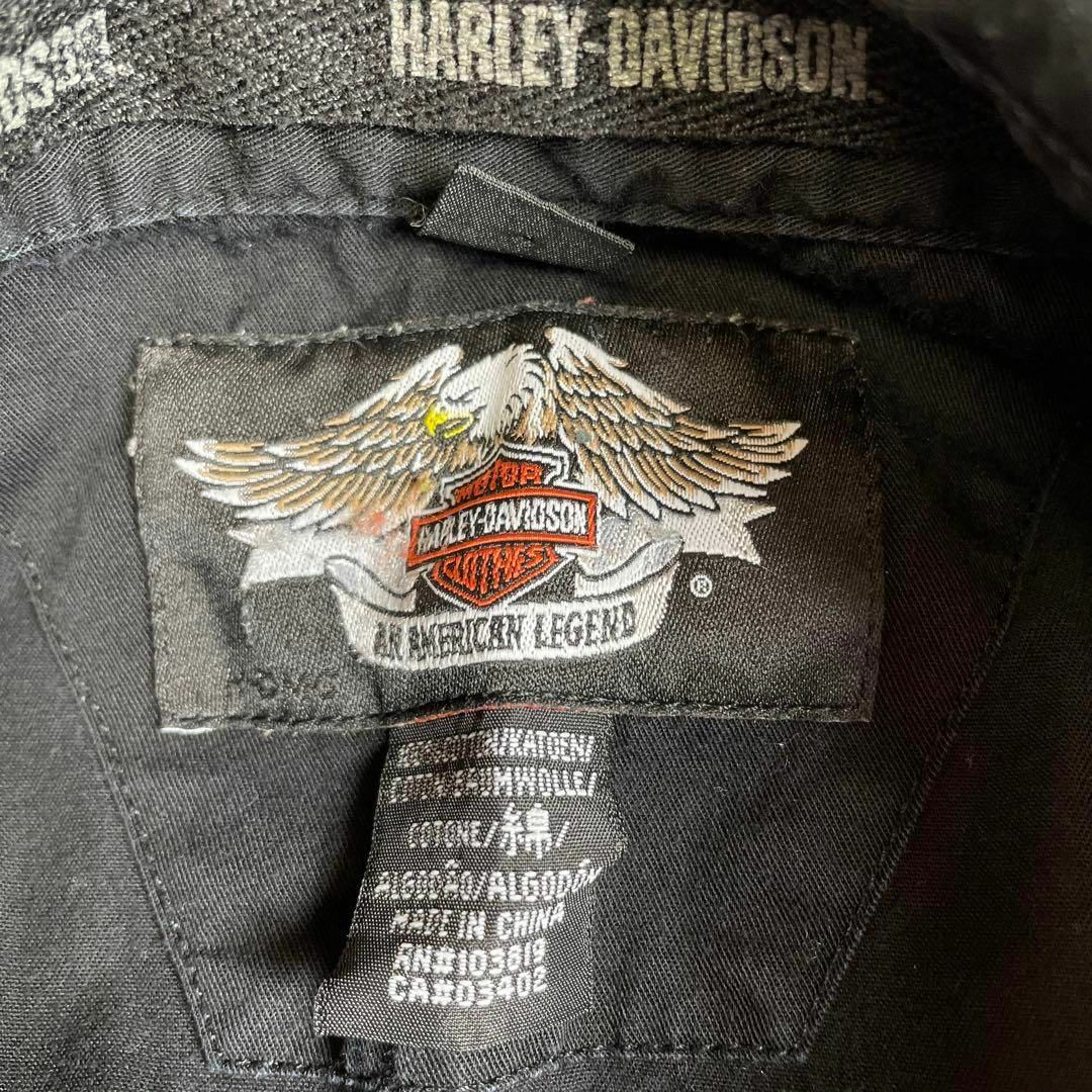 Harley Davidson(ハーレーダビッドソン)のビンテージハーレーシャツ　90Ｓ　黒ブラック　鷲タグ　サイズ2ＸＬ　刺繍ロゴ メンズのトップス(シャツ)の商品写真