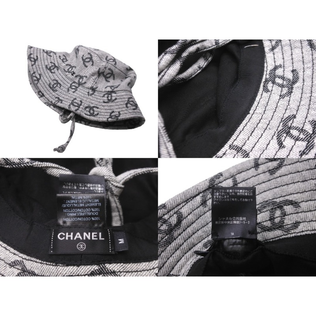 CHANEL(シャネル)の極美品 CHANEL シャネル バケットハット ココマーク総柄 コットン グレー ブラック サイズM 中古 62828 レディースの帽子(ハット)の商品写真