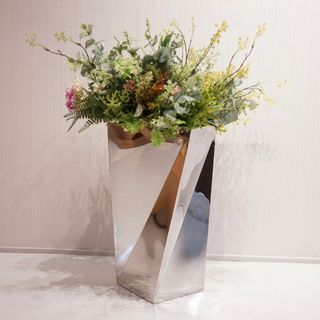 輸入品 プランター フラワーベース 花瓶 ミラー シルバー 北欧(花瓶)