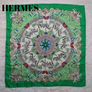 エルメス(Hermes)のHERMES カレ90 大判 LUNA PARK 遊園地 シルク グリーン(バンダナ/スカーフ)