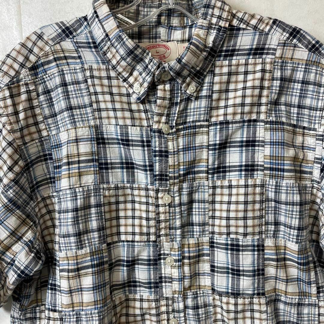 ブルックスブラザーズ　オーバーサイズＬ　ＢＤ半袖パッチワークシャツ　メンズ　古着 メンズのトップス(シャツ)の商品写真