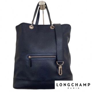 ロンシャン(LONGCHAMP)の【希少】ロンシャン　シボ革　オールレザーショルダー　トートバッグ　A4可能　紺(ショルダーバッグ)