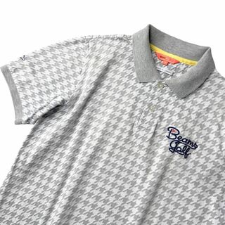 BEAMSGOLF - 日本製 ビームス ゴルフ コットン 半袖 ポロシャツ メンズ M 千鳥柄 グレー