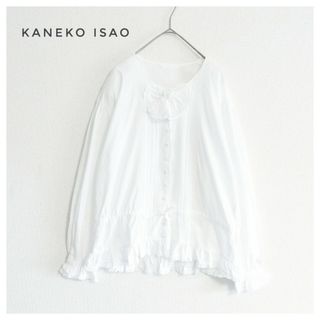 KANEKO ISAO - カネコイサオ ピンタック フリルリボン ブラウス 白 肩パット入り ピンクハウス