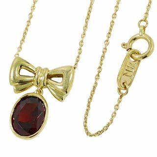 NINA RICCI - 本物 ニナリッチ NINA RICC リボン モチーフ ガーネット K18 YG ネックレス ペンダント イエローゴールド レッド ジュエリー アクセサリー 中古