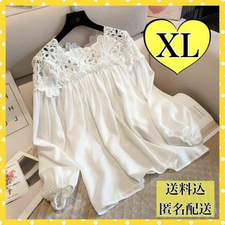 シャツ　レース　白　XＬ　春　トップス　シンプル　ブラウス　ZARA　花柄　韓国(カットソー(長袖/七分))