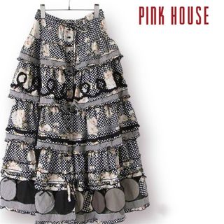 【美品】PINK HOUSE 野ばらギンガムパッチワークスカート ティアード