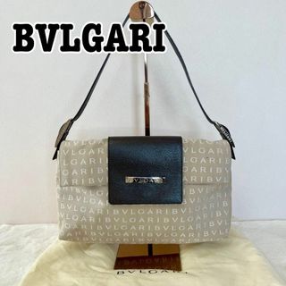 ブルガリ(BVLGARI)の美品 BVLGARI ロゴマニア　ワンショルダー ロゴ 刺繍　レザー　ベージュ(ハンドバッグ)