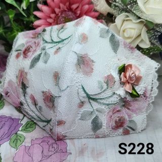 No.S228 レース　pink薔薇×pink薔薇white　マスクカバー(その他)