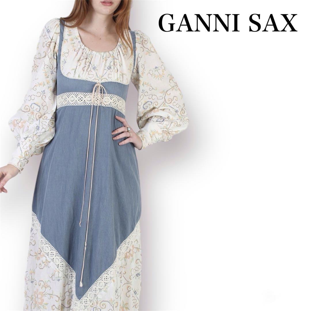 GANNI SAX vintage70s Blue Corduroy Dress レディースのワンピース(ロングワンピース/マキシワンピース)の商品写真