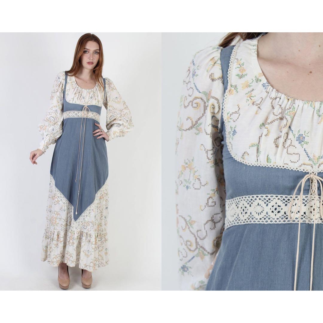 GANNI SAX vintage70s Blue Corduroy Dress レディースのワンピース(ロングワンピース/マキシワンピース)の商品写真