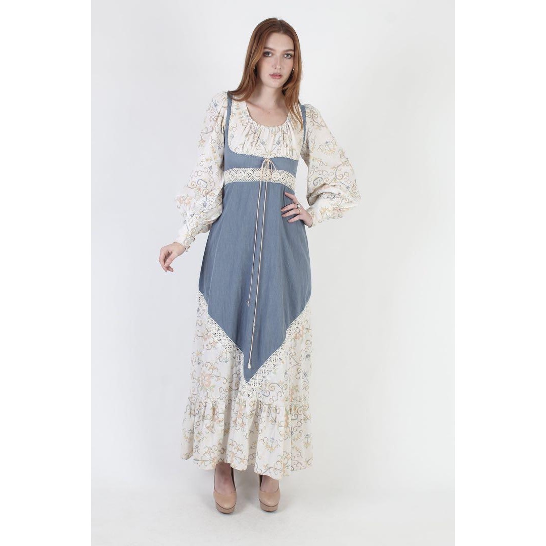 GANNI SAX vintage70s Blue Corduroy Dress レディースのワンピース(ロングワンピース/マキシワンピース)の商品写真