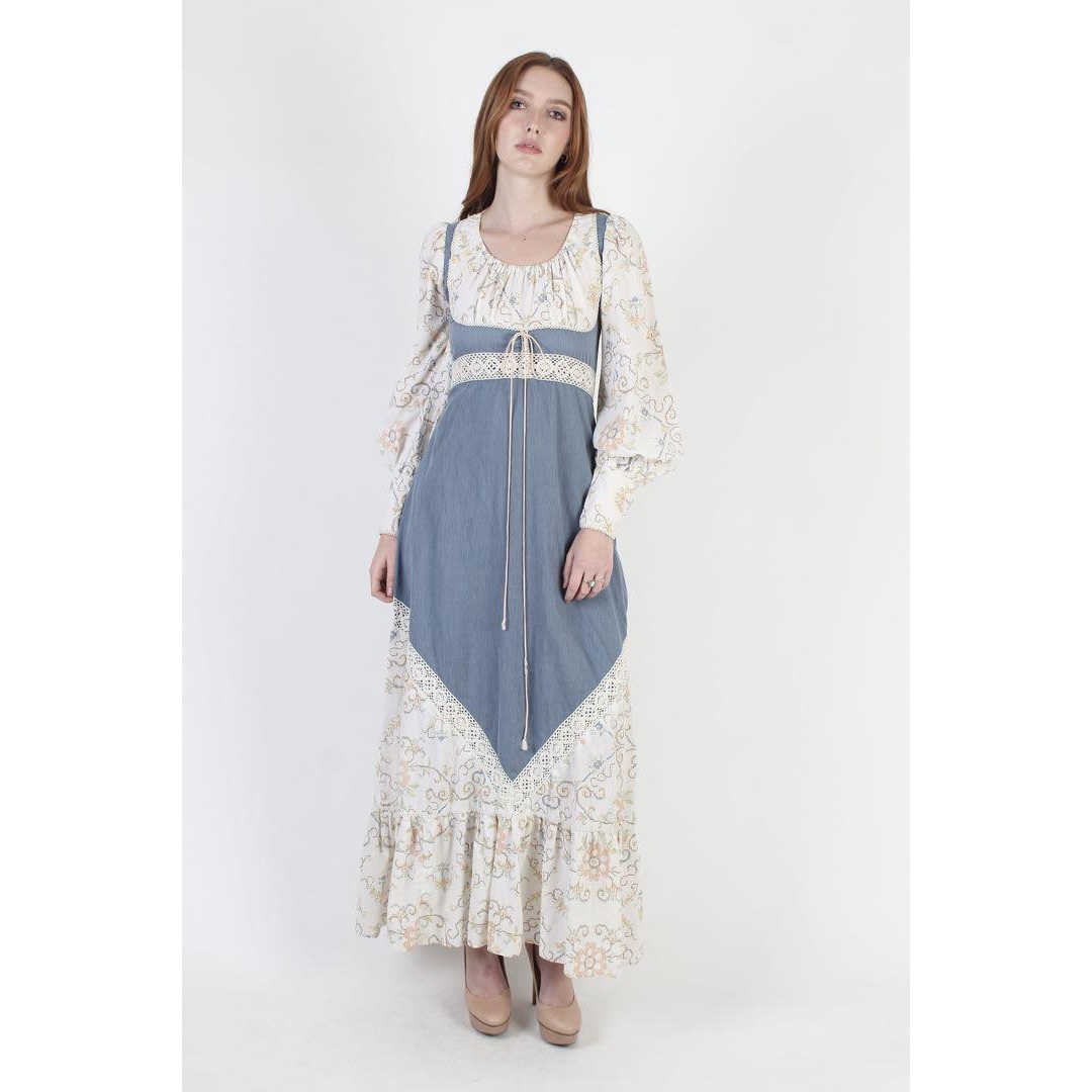 GANNI SAX vintage70s Blue Corduroy Dress レディースのワンピース(ロングワンピース/マキシワンピース)の商品写真