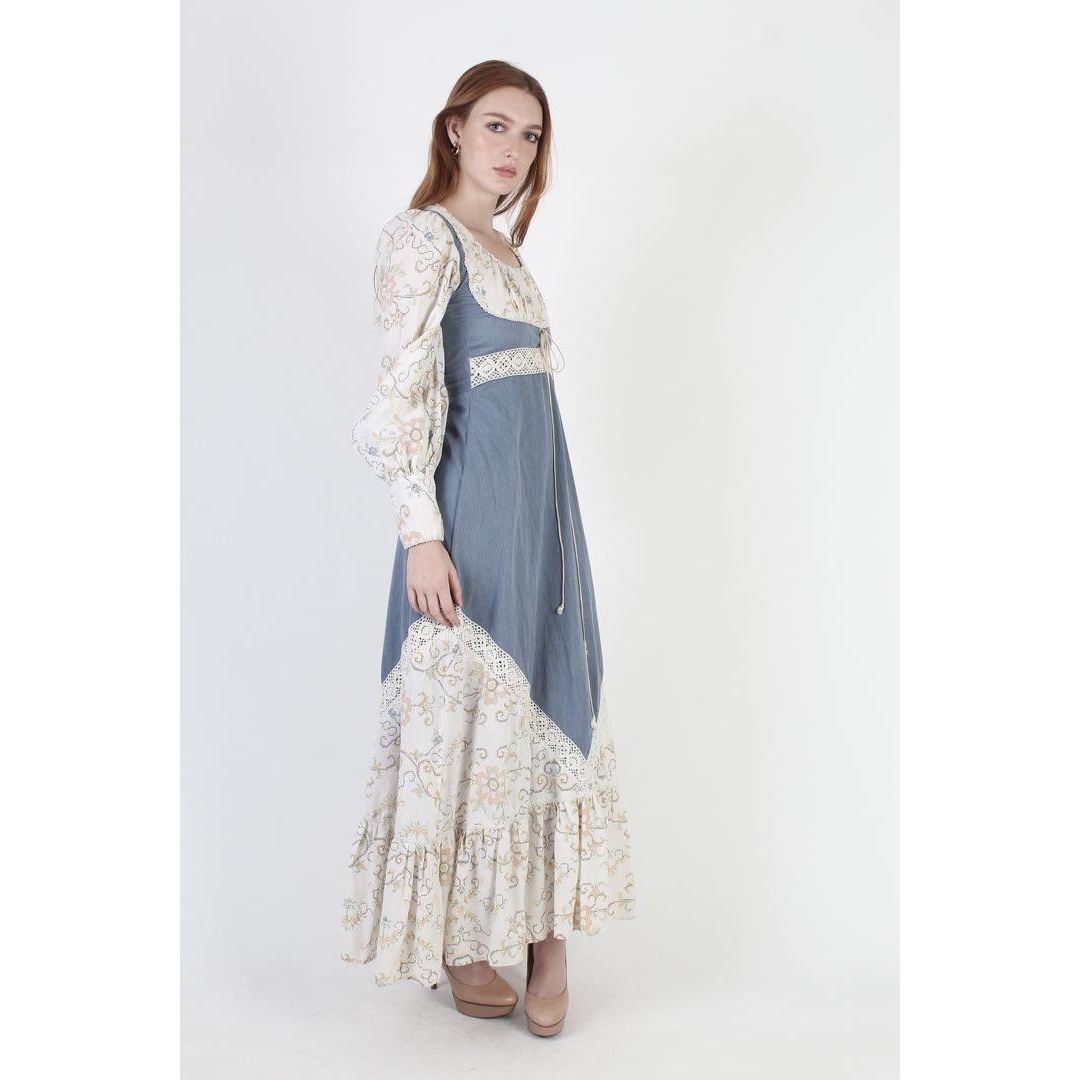 GANNI SAX vintage70s Blue Corduroy Dress レディースのワンピース(ロングワンピース/マキシワンピース)の商品写真