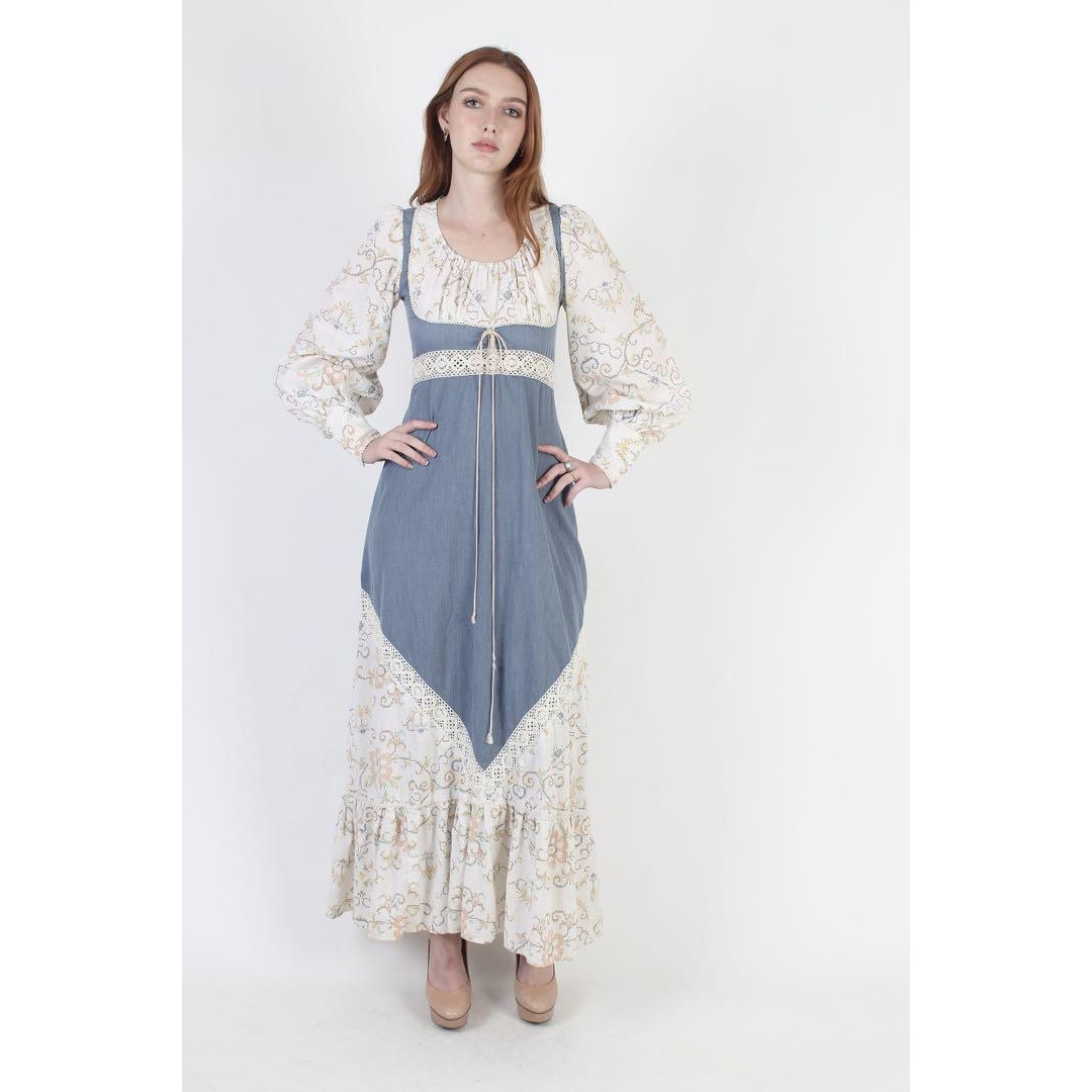 GANNI SAX vintage70s Blue Corduroy Dress レディースのワンピース(ロングワンピース/マキシワンピース)の商品写真