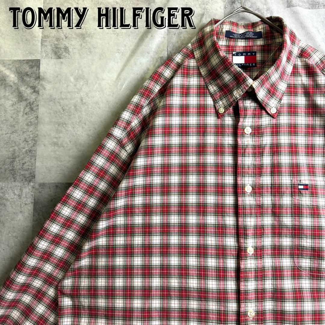 TOMMY HILFIGER(トミーヒルフィガー)の美品 トミーヒルフィガー ボタンダウンシャツ マドラスチェック レッド XL メンズのトップス(シャツ)の商品写真