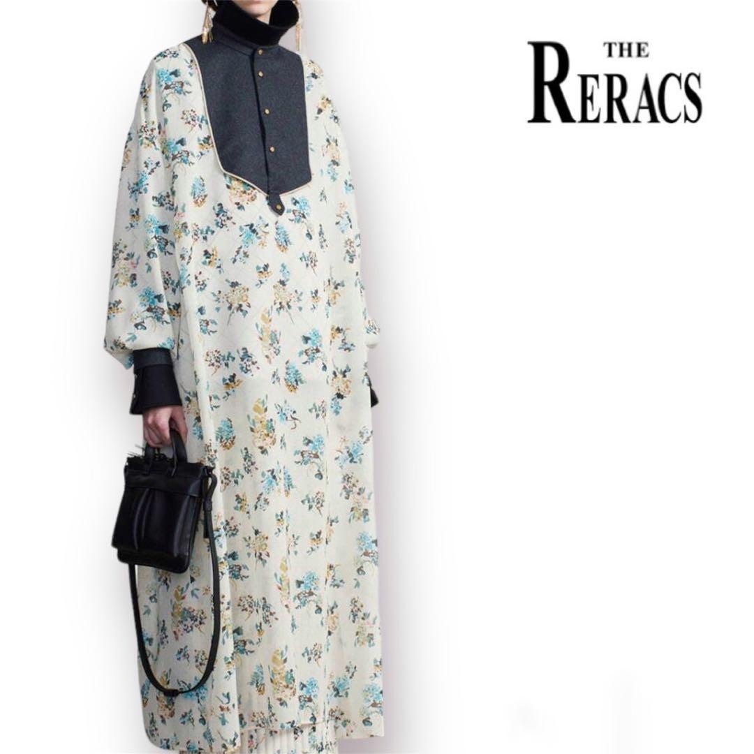 THE RERACS(ザリラクス)の【美品】 ザ リラクス ビブフロント ホワイト ロングワンピース 花柄 Aライン レディースのワンピース(ロングワンピース/マキシワンピース)の商品写真