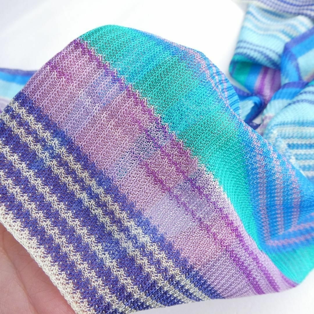 MISSONI(ミッソーニ)の美品 MISSONI ストライプ柄 サマーニット ストール マフラー レディースのファッション小物(ストール/パシュミナ)の商品写真