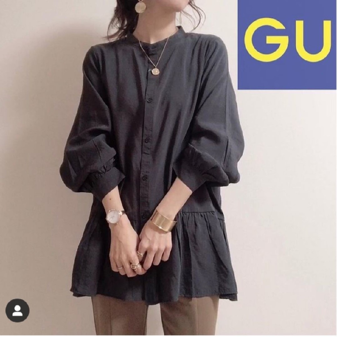 GU ギャザーフレアロングシャツ　チュニック　ブラウス レディースのトップス(シャツ/ブラウス(長袖/七分))の商品写真