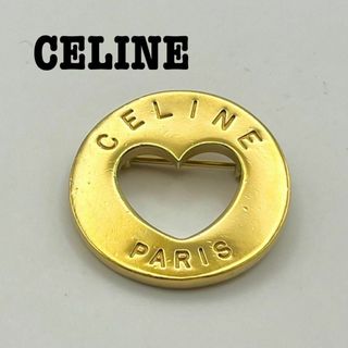 セリーヌ(celine)の希少 CELINE オープンハート　ピンブローチ　ラウンド　ゴールド　ABF(ブローチ/コサージュ)