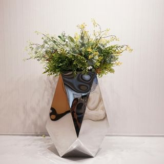 輸入品 プランター フラワーベース 花瓶 ミラー シルバー(花瓶)