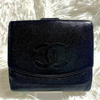 シャネル(CHANEL)の【お勧め品】CHANEL　キャビアスキン　コンパクト財布　本革　黒(財布)