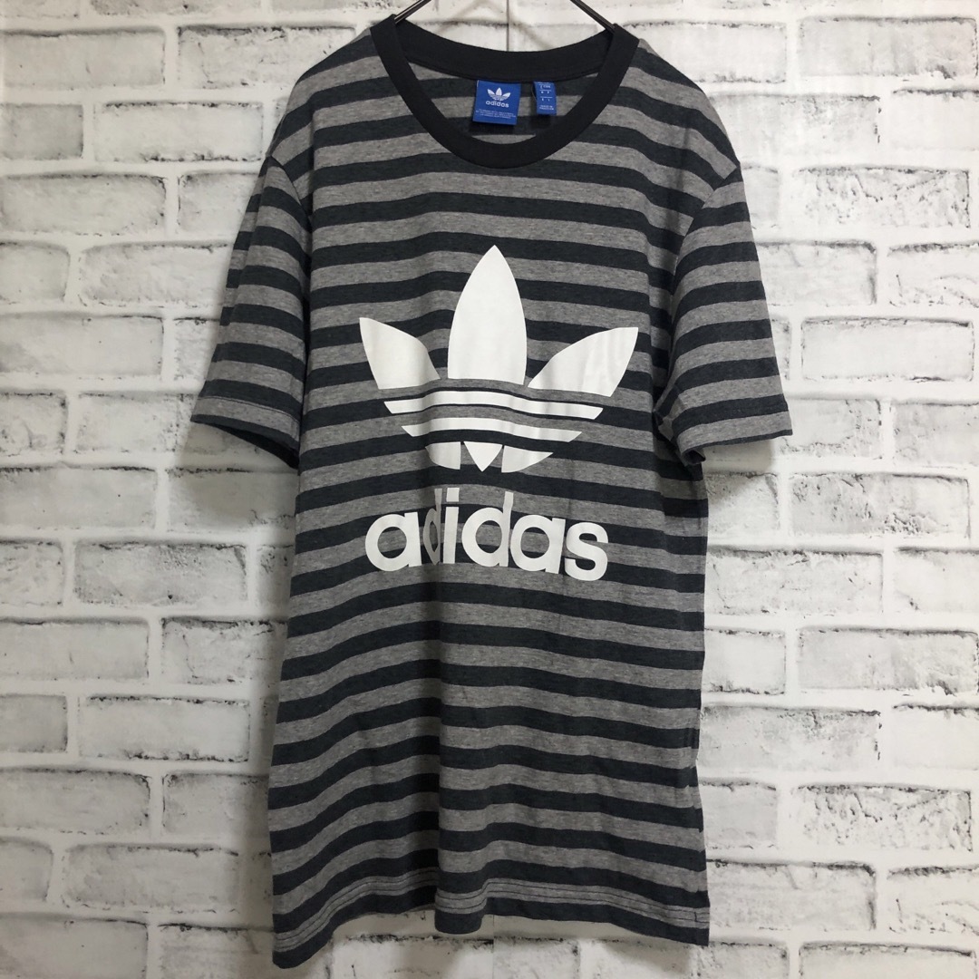 Originals（adidas）(オリジナルス)のadidas⭐️ボーダーTシャツ S トレファイルロゴ ブラック×グレー メンズのトップス(Tシャツ/カットソー(半袖/袖なし))の商品写真