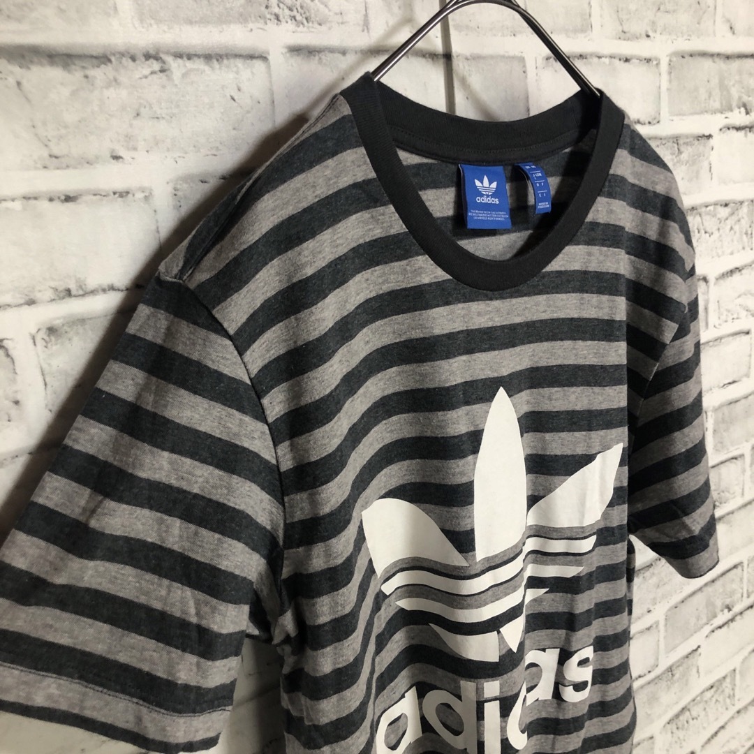 Originals（adidas）(オリジナルス)のadidas⭐️ボーダーTシャツ S トレファイルロゴ ブラック×グレー メンズのトップス(Tシャツ/カットソー(半袖/袖なし))の商品写真