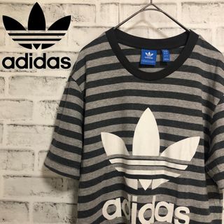 オリジナルス(Originals（adidas）)のadidas⭐️ボーダーTシャツ S トレファイルロゴ ブラック×グレー(Tシャツ/カットソー(半袖/袖なし))