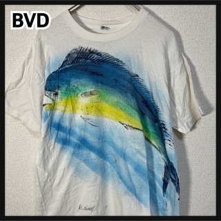 【BVD】Tシャツ　魚　アート　ビッグサイズ　ホワイト　グリーン　白T71(Tシャツ/カットソー(半袖/袖なし))