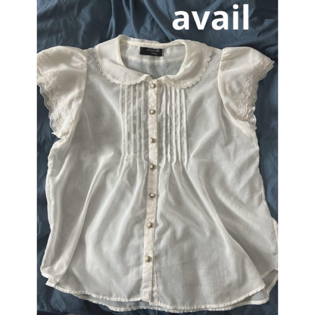 Avail(アベイル)のavail シフォンブラウス　袖フリル　Lサイズ レディースのトップス(シャツ/ブラウス(半袖/袖なし))の商品写真