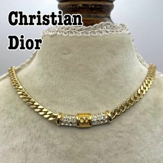 クリスチャンディオール(Christian Dior)のChristian Dior ビンテージ　ラインストーン ロゴバー　ネックレス(ネックレス)