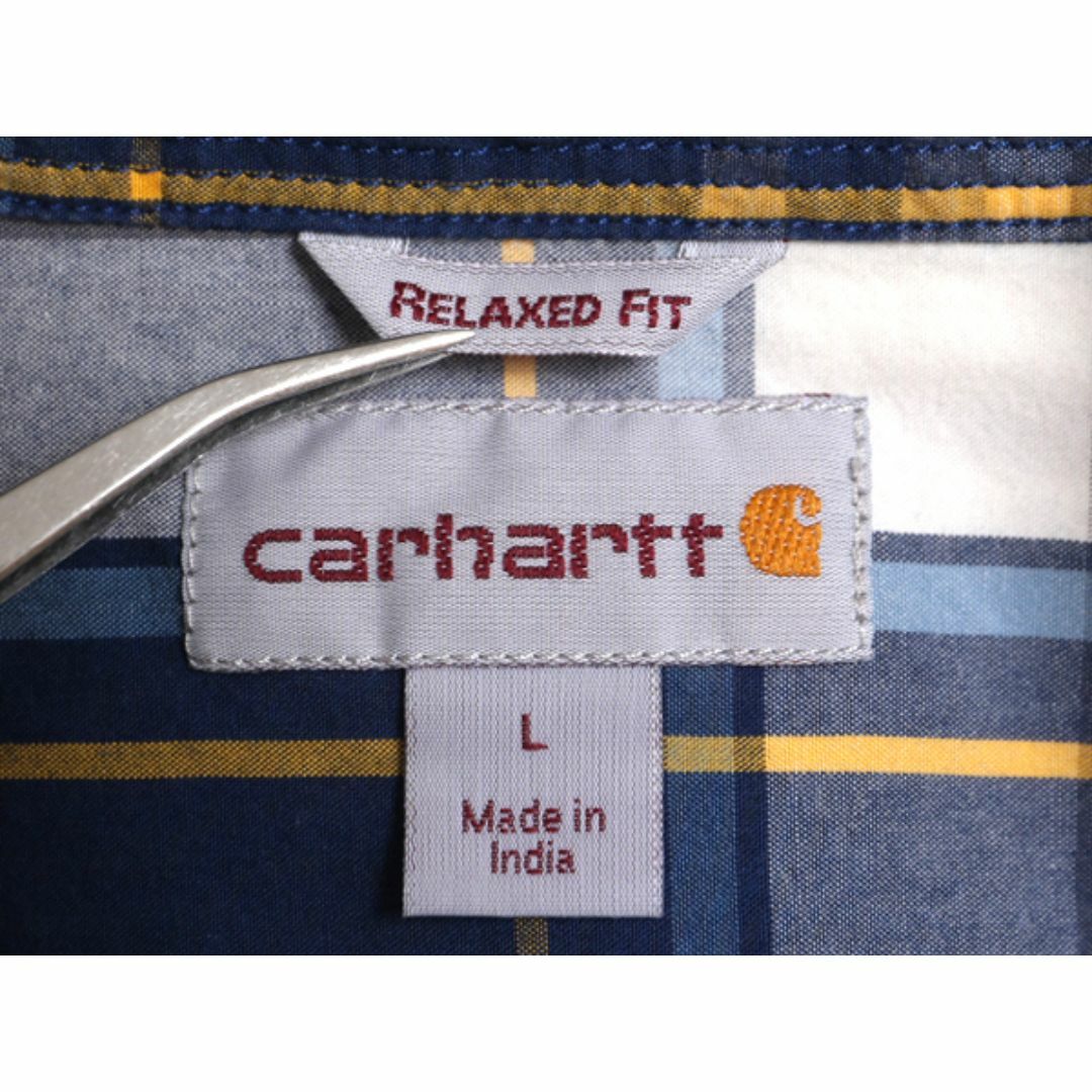 US企画 カーハート チェック ボタンダウン 半袖 シャツ メンズ L / 古着 Carhartt ワーク コットン BD BDシャツ ワンポイント マルチカラー メンズのトップス(シャツ)の商品写真