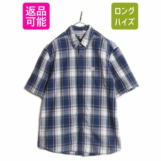 US企画 カーハート チェック ボタンダウン 半袖 シャツ メンズ L / 古着 Carhartt ワーク コットン BD BDシャツ ワンポイント マルチカラー(シャツ)