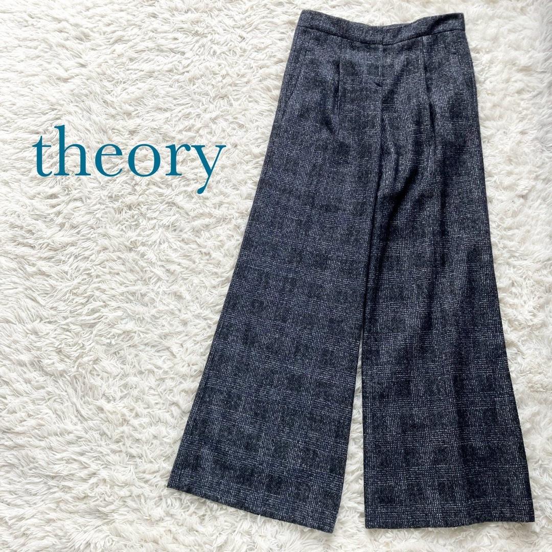 theory(セオリー)の✨未使用品✨上品　theory アルパカ混ウールワイドパンツ　チェック　0 レディースのパンツ(その他)の商品写真