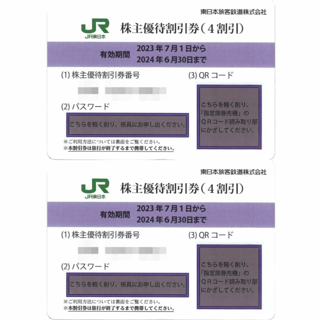 東日本旅客鉄道 株主優待 株主優待割引券(2枚) 有効期限:2024.6.30 チケットの優待券/割引券(その他)の商品写真