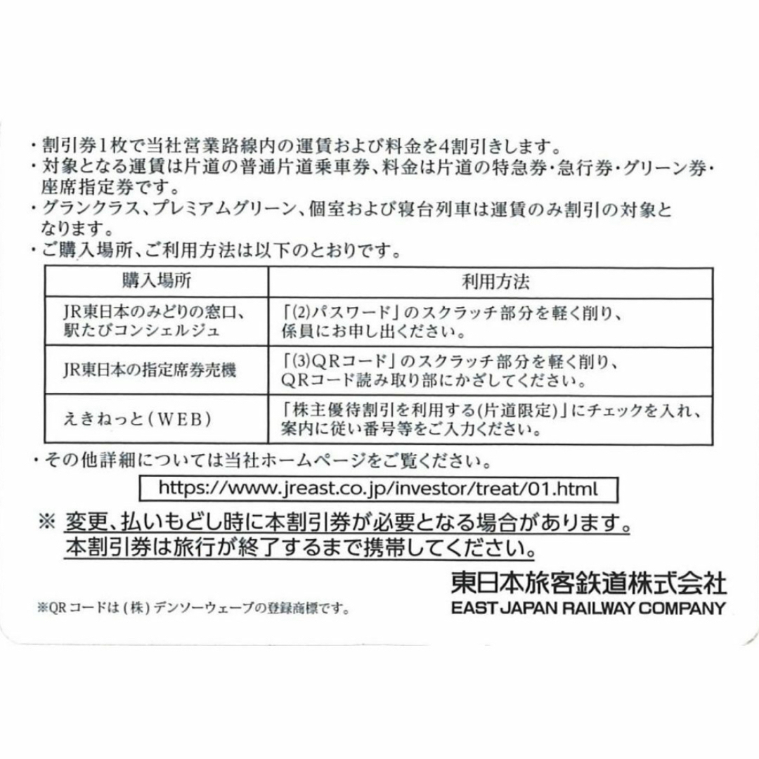 東日本旅客鉄道 株主優待 株主優待割引券(2枚) 有効期限:2024.6.30 チケットの優待券/割引券(その他)の商品写真