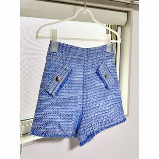 ザラ(ZARA)のZARA サマーツイード　ショートパンツ　ハイウエスト　ブルー　水色　レディース(ショートパンツ)