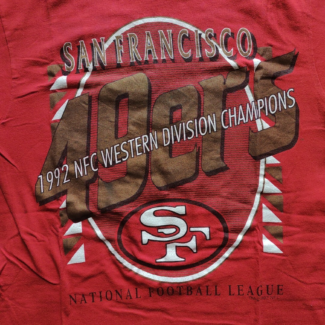 VINTAGE(ヴィンテージ)の90年代 サンフランシスコ49ers USA製 チームロゴTシャツ 赤 M メンズのトップス(Tシャツ/カットソー(半袖/袖なし))の商品写真